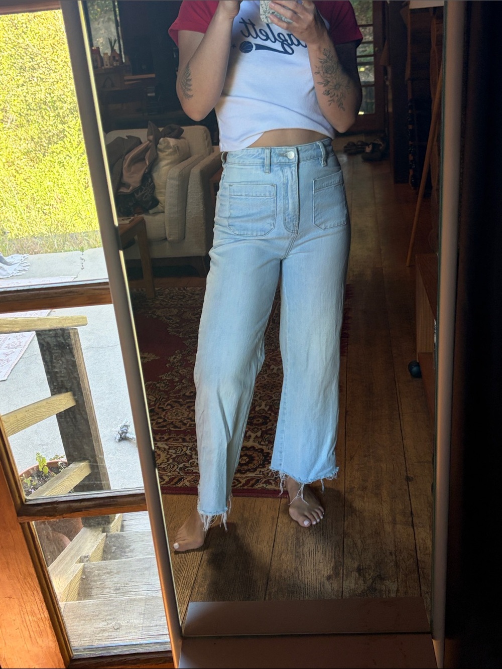 ROLLA'S Light Wash Straight Leg Jeans with Raw Hem